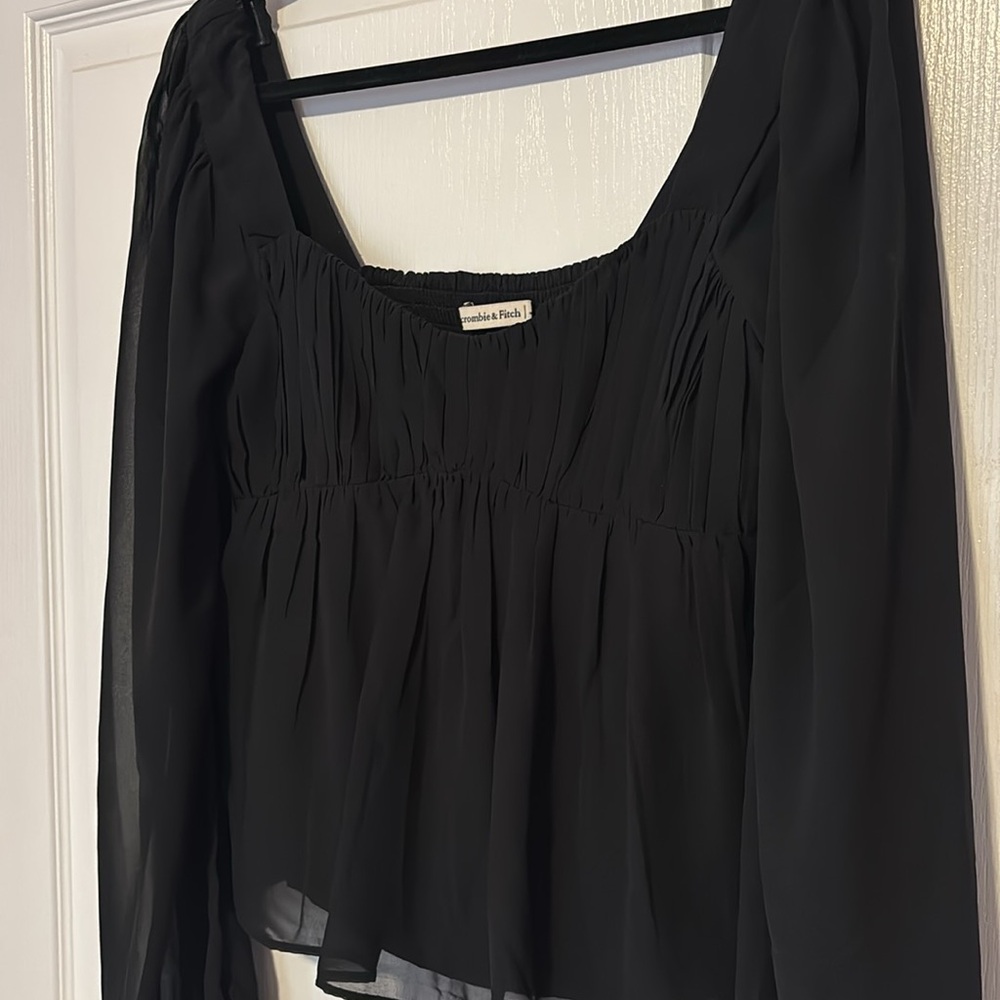 Abercrombie Black Long Sleeve Sheer Puff Sleeve Top